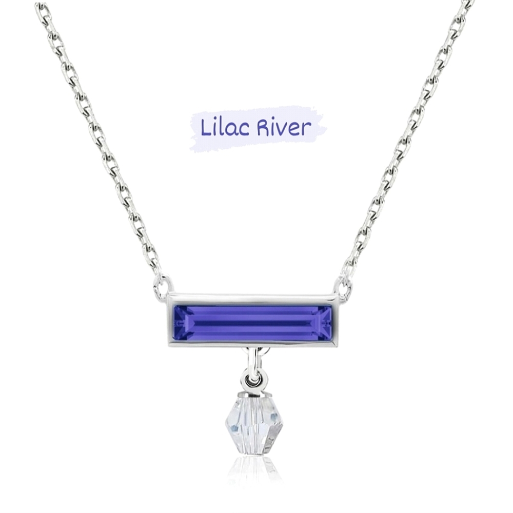 Lilac River Swarovski Crystal Bar Necklace • Baguette Cut • 925 Silver Overlay